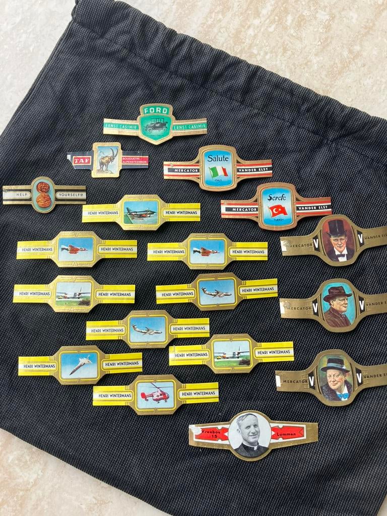 Lot Sigarenbandjes:VLIEGTUIGEN, FORD, CHURCHILL, …, Verzamelen, Ophalen of Verzenden, Zo goed als nieuw, Sigarenbandjes