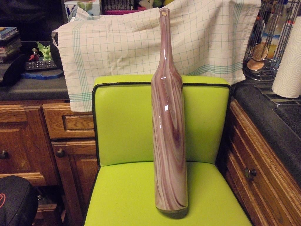 Vaas Murano Solitaire (made in Italy) wit/paars 48 cm lang, Ophalen of Verzenden