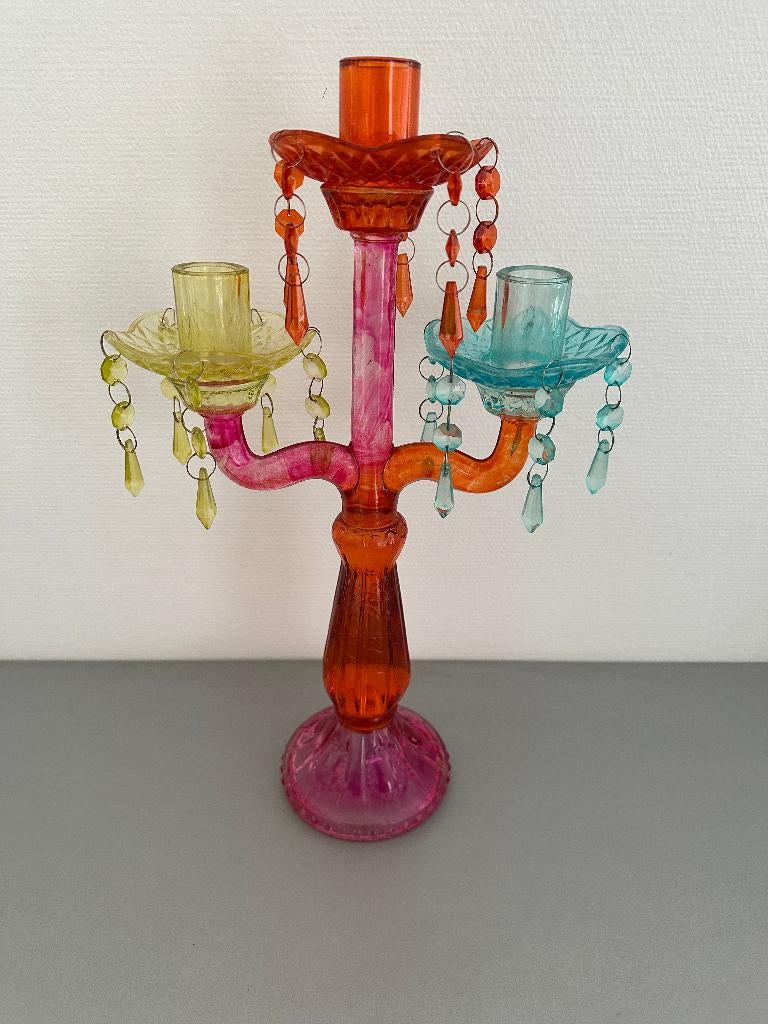 Kandelaar glas voor 3 kaarsen, Ophalen of Verzenden, Zo goed als nieuw, Kandelaar