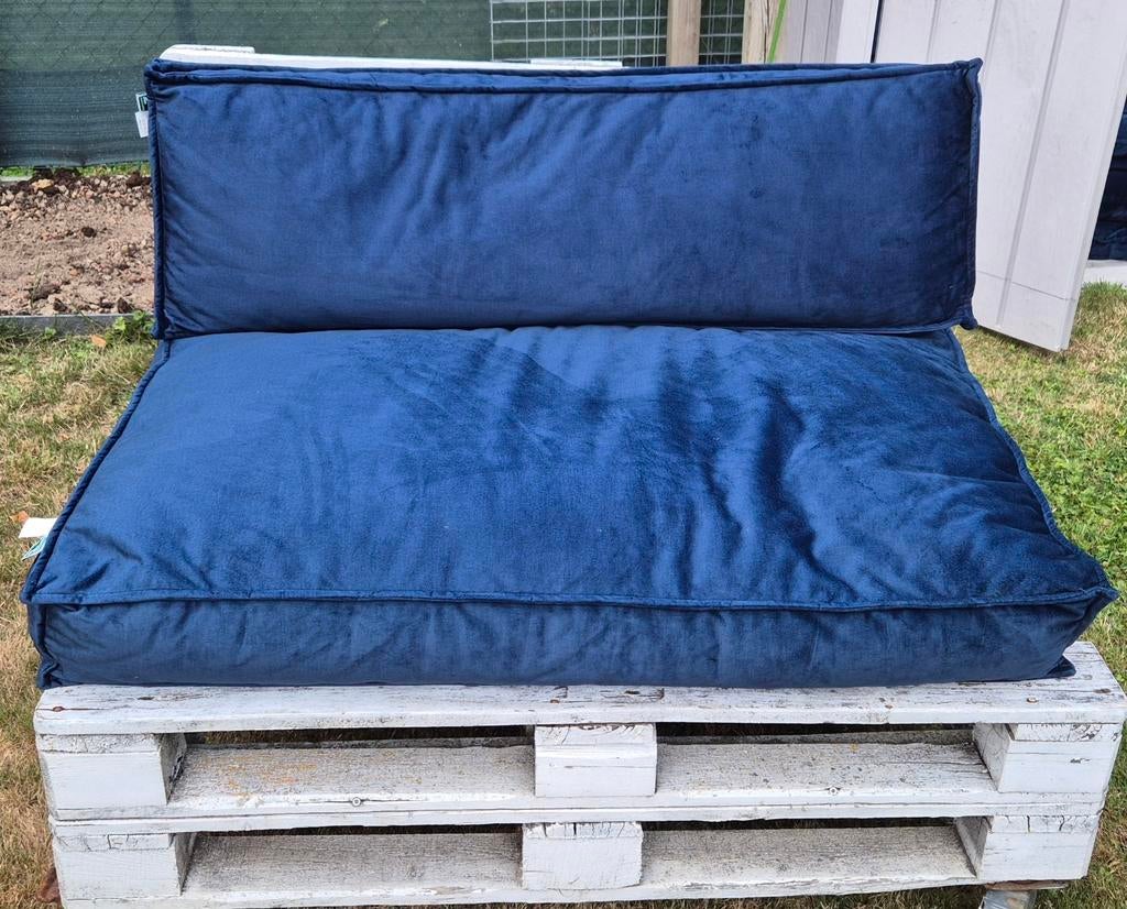 2x Fluwelen loungekussens voor palettenlounge, Tuin en Terras, Ophalen, Zo goed als nieuw