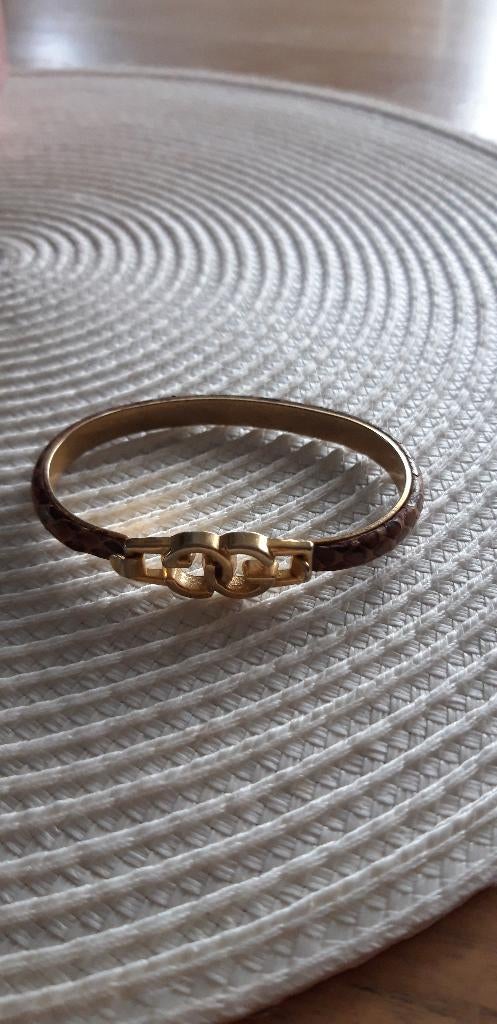 Bracelet doré + cuir, Enlèvement, Comme neuf, Or, Cuir