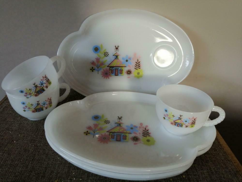 Vintage Federal Glass serveerset "Chalet" voor 3 personen, Ophalen of Verzenden