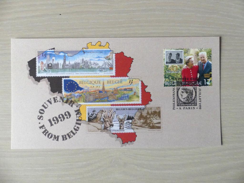 Souvenirkaart 1999 met postzegel 2828 AlbertII en Paola, Postzegels en Munten, Postzegels | Europa | België, Europa, Ophalen of Verzenden