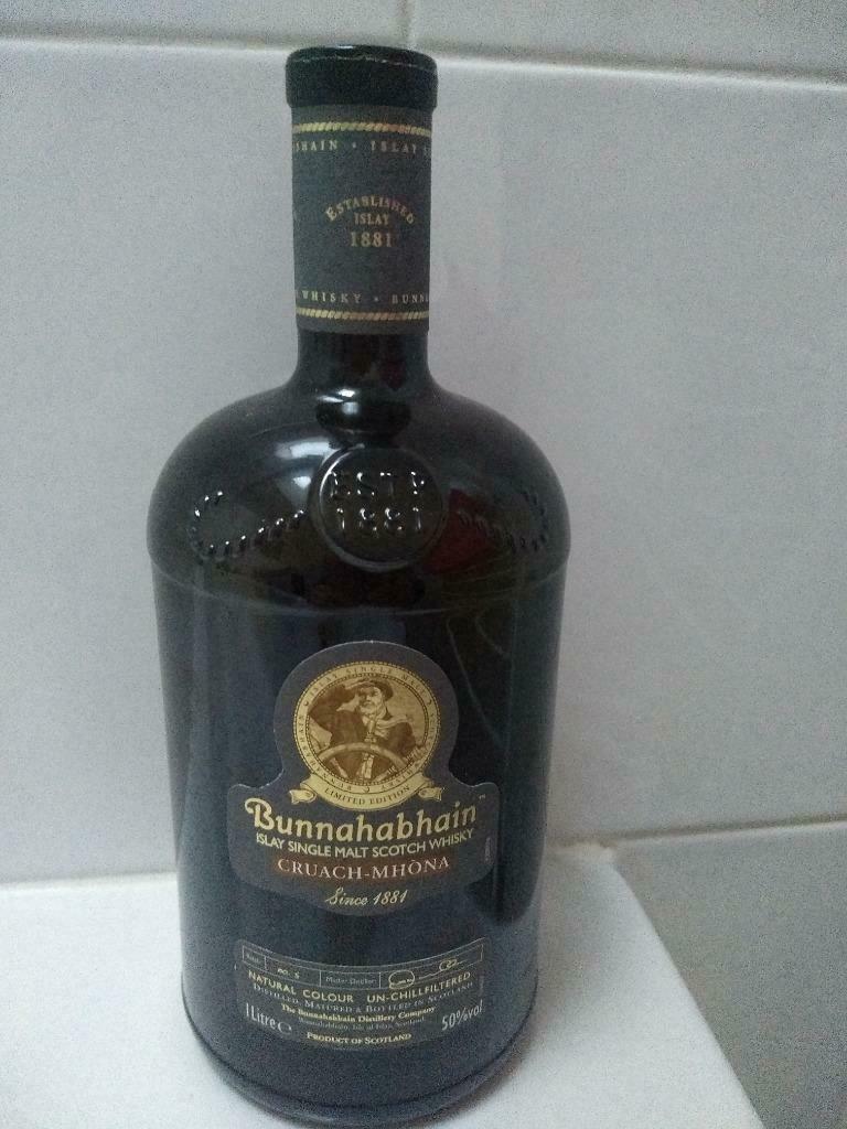 Lege fles Bunnahabhain Islay single Malt 1L 50% zonder kurk, Verzenden, Gebruikt, Verpakking