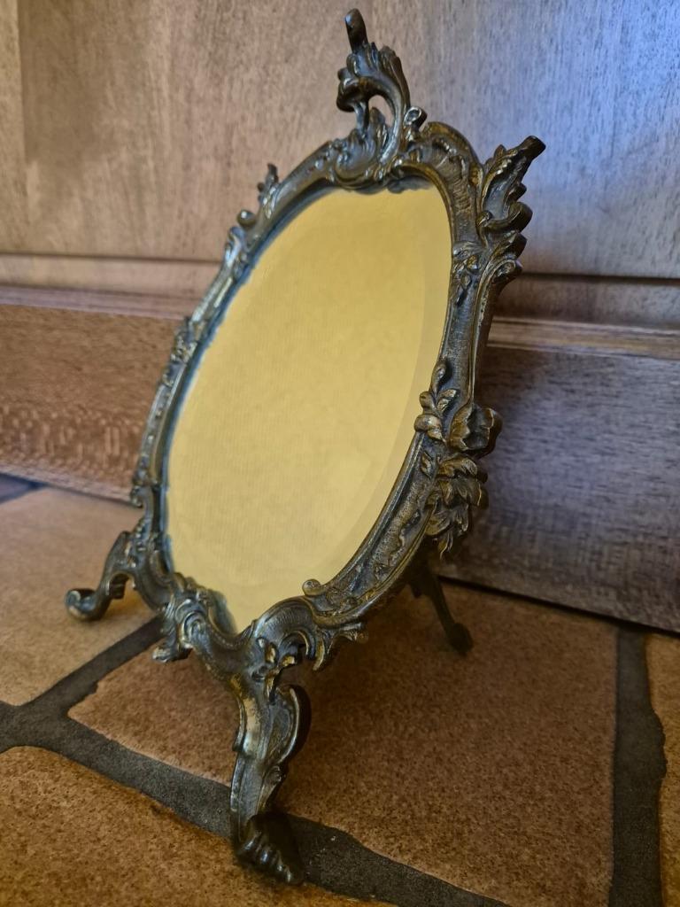 Miroir Ancien - Ovale  21x23cm - Cadre en bronze - Sur pied, Enlèvement, Ovale, Moins de 50 cm, Moins de 100 cm