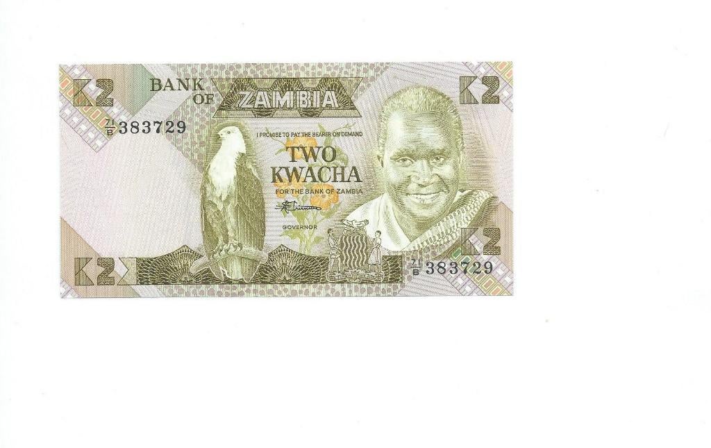 Zambia, 2 Kwacha ND(1980-88), UNC., Postzegels en Munten, Bankbiljetten | Afrika, Ophalen of Verzenden, Zambia, Los biljet
