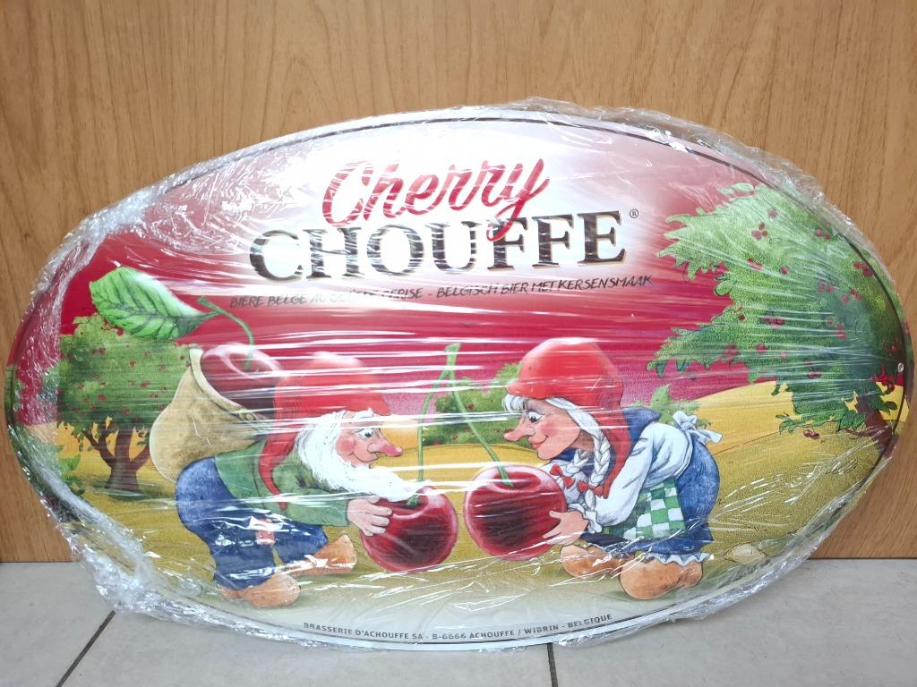 Zeldzaam reclamebord Cherry Chouffe, Enlèvement ou Envoi, Neuf, Panneau, Plaque ou Plaquette publicitaire, Autres marques
