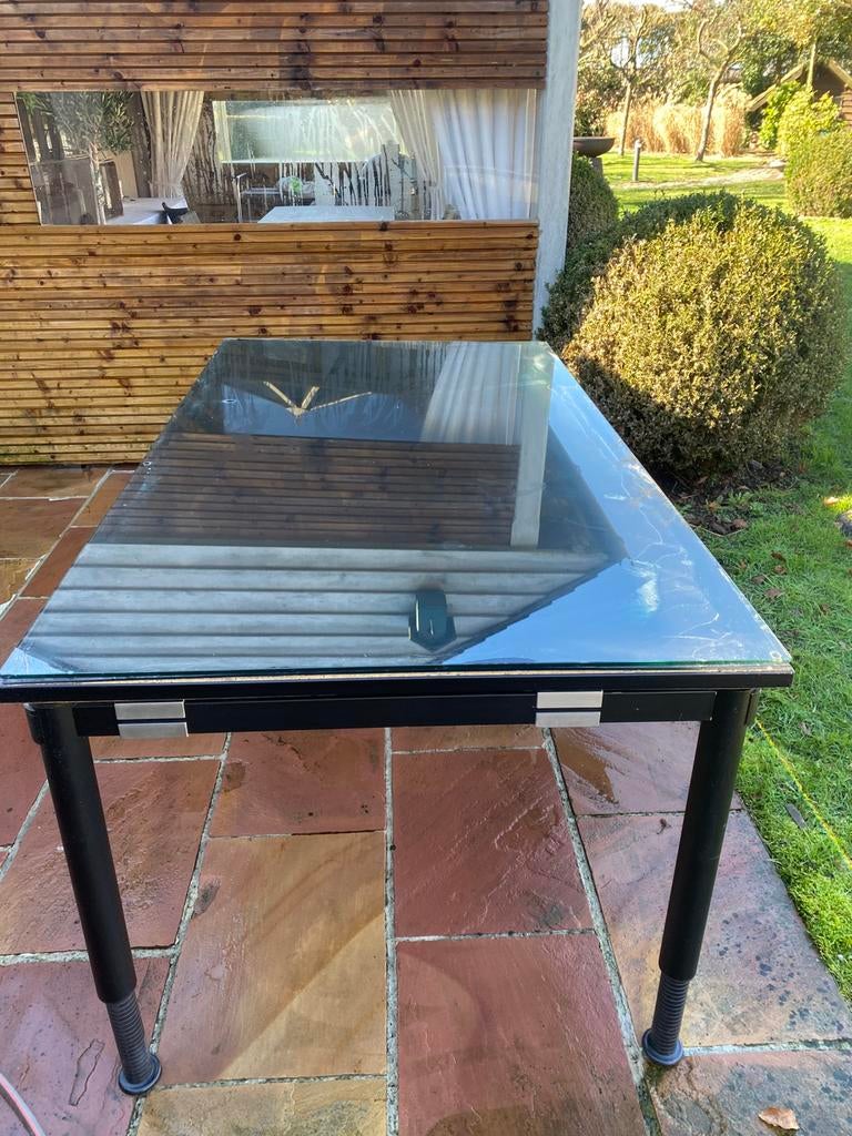Glazen tafel stevig poten aanpasbaar, Ophalen, 75 cm of meer, 60 cm of meer, Rechthoekig