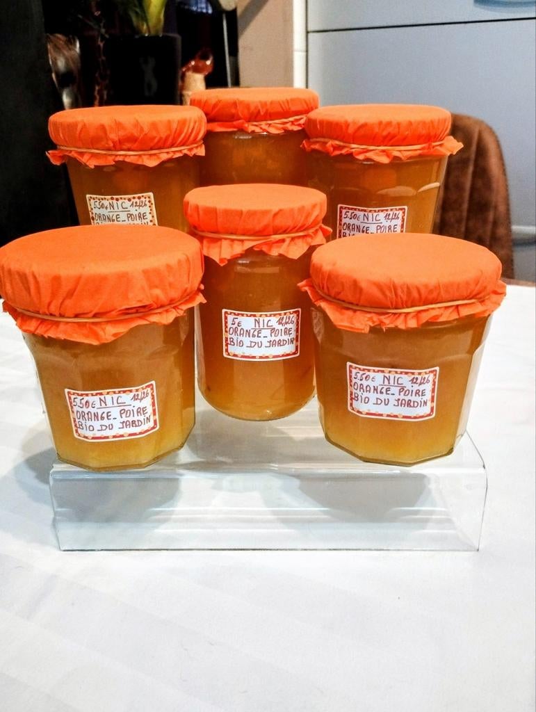 Confiture MAISON ARTISANALE à L'ORANGE/POIRE BIO DU JARDIN, Enlèvement