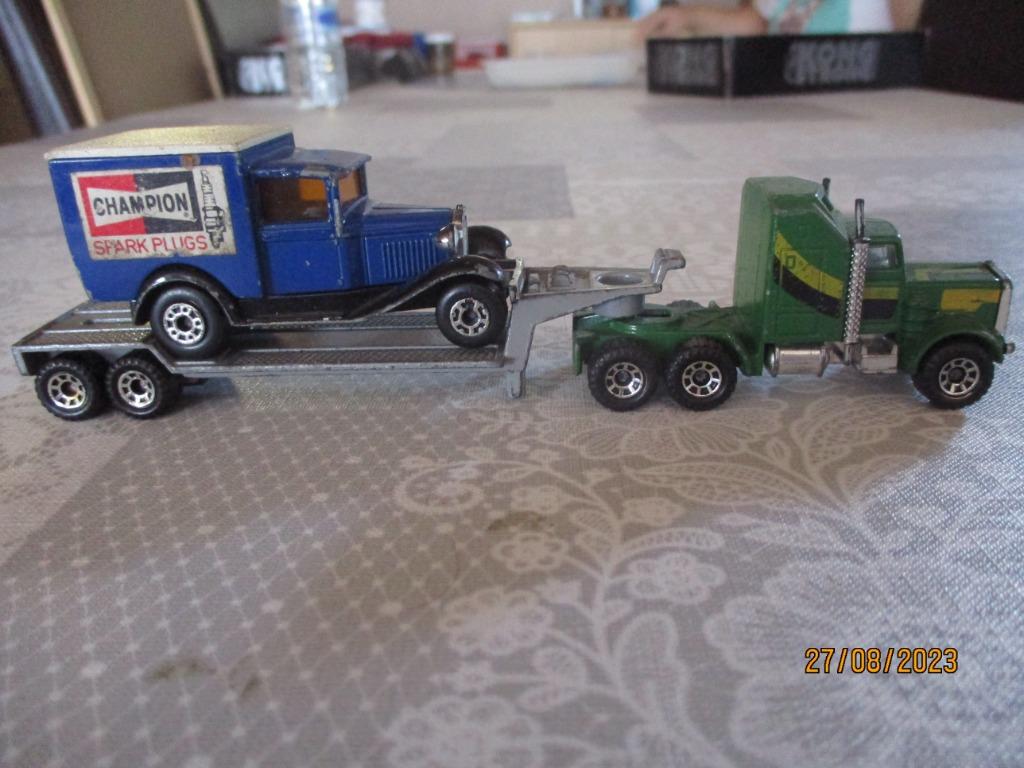 Matchbox trailer met oldtimer, Enlèvement ou Envoi, Utilisé, Autres types, Matchbox