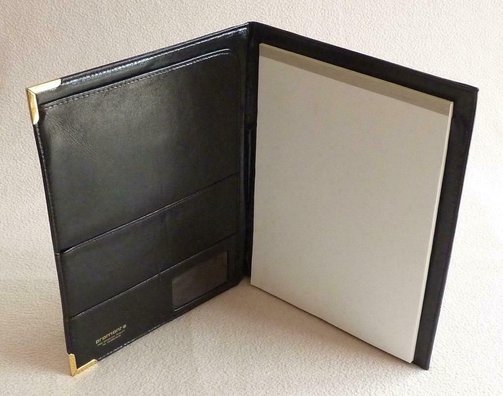 zwart lederen A4 portfolio conferentiemap, vergulde hoeken, Ophalen of Verzenden, Zo goed als nieuw