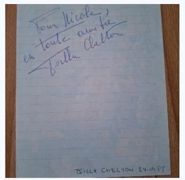 Originele handtekening van de actrice TSILLA CHELTON + foto, Verzamelen, Muziek, Artiesten en Beroemdheden, Ophalen of Verzenden