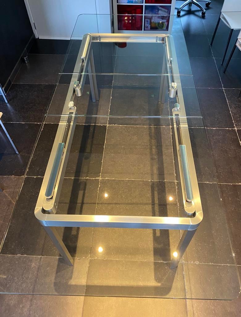 Design eettafel in glas 1m80/2m20, Huis en Inrichting, Tafels | Eettafels, Ophalen, Design/modern, 200 cm of meer, 50 tot 100 cm