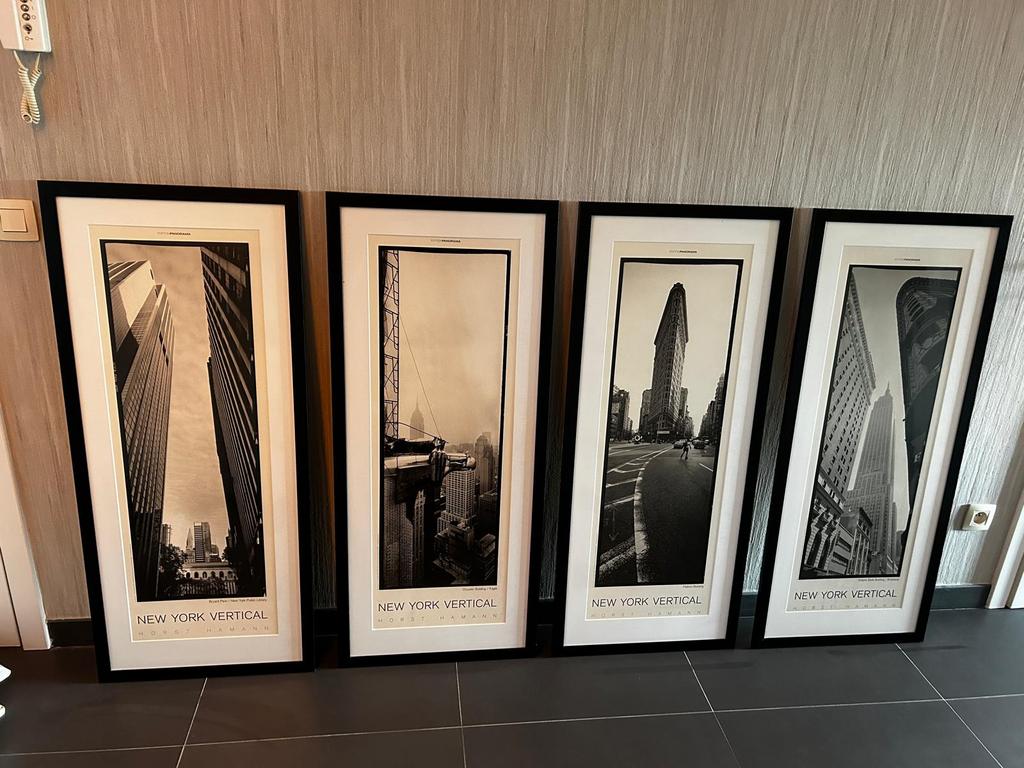 4 kaders met afbeeldingen van gebouwen in New York, Huis en Inrichting, Ophalen