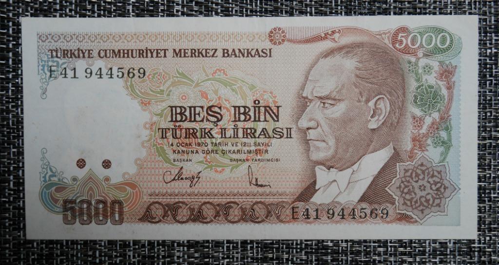 Bankbiljet 5000 Lirasi Turkije 1970, Ophalen of Verzenden, Overige landen, Los biljet