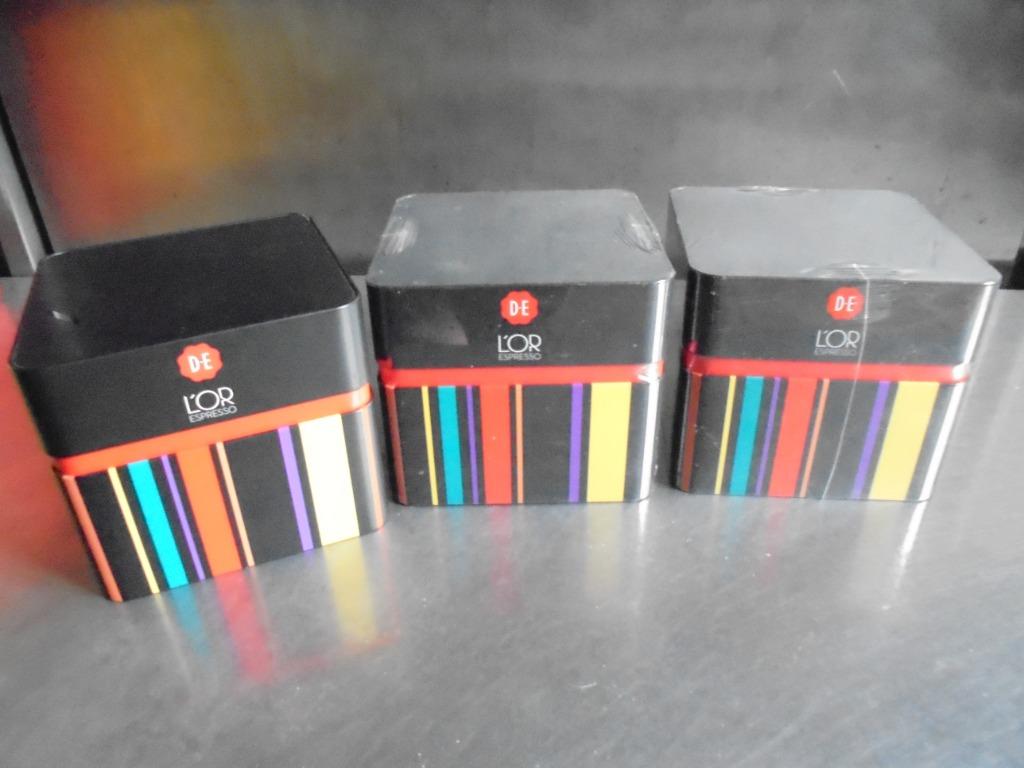 3 vierkante blikken dozen van Douwe Egberts koffie "L'Or", Ophalen of Verzenden, Nieuw
