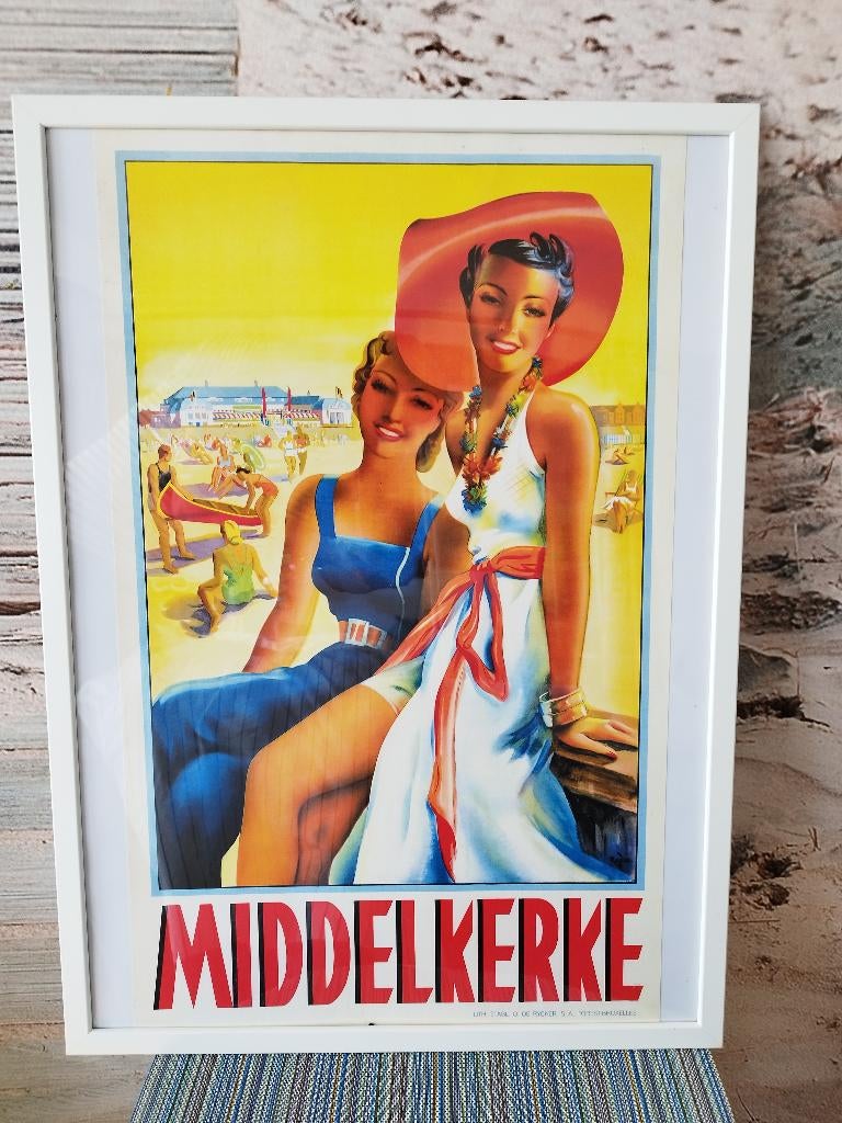 Middelkerke kader replica poster, Huis en Inrichting, Woonaccessoires | Lijsten, Ophalen, Kunststof, 50 tot 75 cm, Zo goed als nieuw