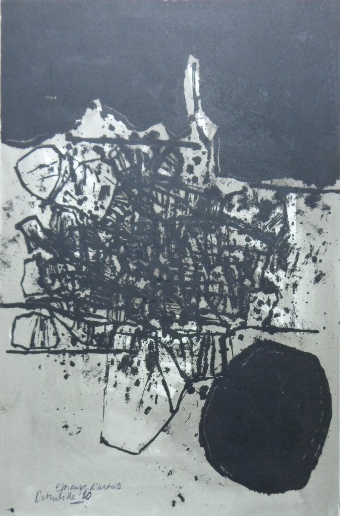 CORNEILLE / ABSTRACTIE / ZW-W LITHO / 50x33cm / SIG / 1960, Antiquités & Art, Art | Lithographies & Sérigraphies, Enlèvement ou Envoi