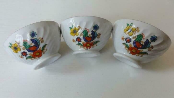 3 Franse retro spoelkommetjes met vogeltjes, Sarreguemines, Ophalen of Verzenden