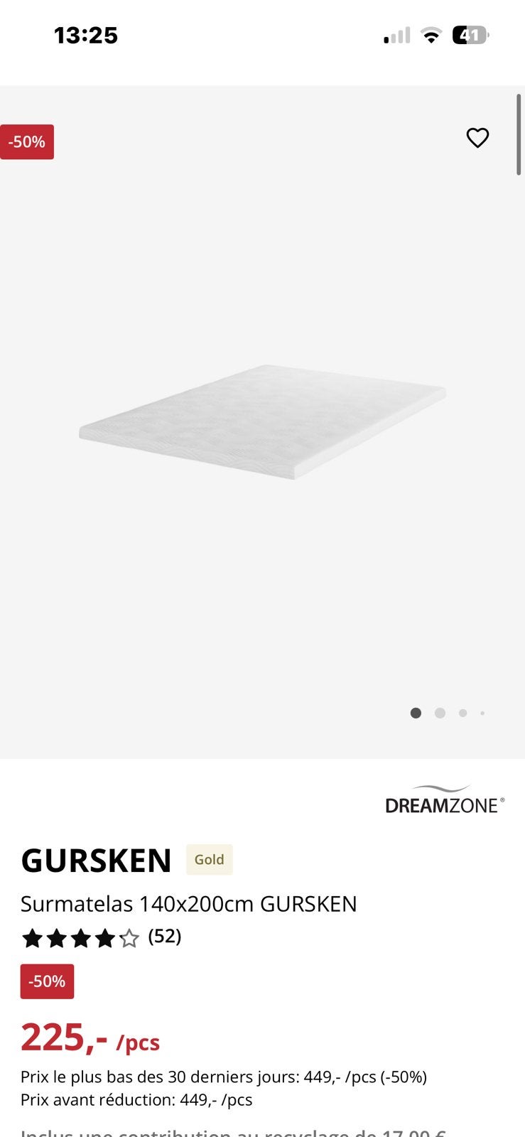 Surmatelas gursken dreamzone neuf 140/200, Neuf, Matelas, Enlèvement ou Envoi, 140 cm
