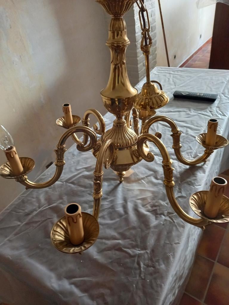 Magnifique lustre en cuivre robuste, 6 bras comme neuf, Enlèvement