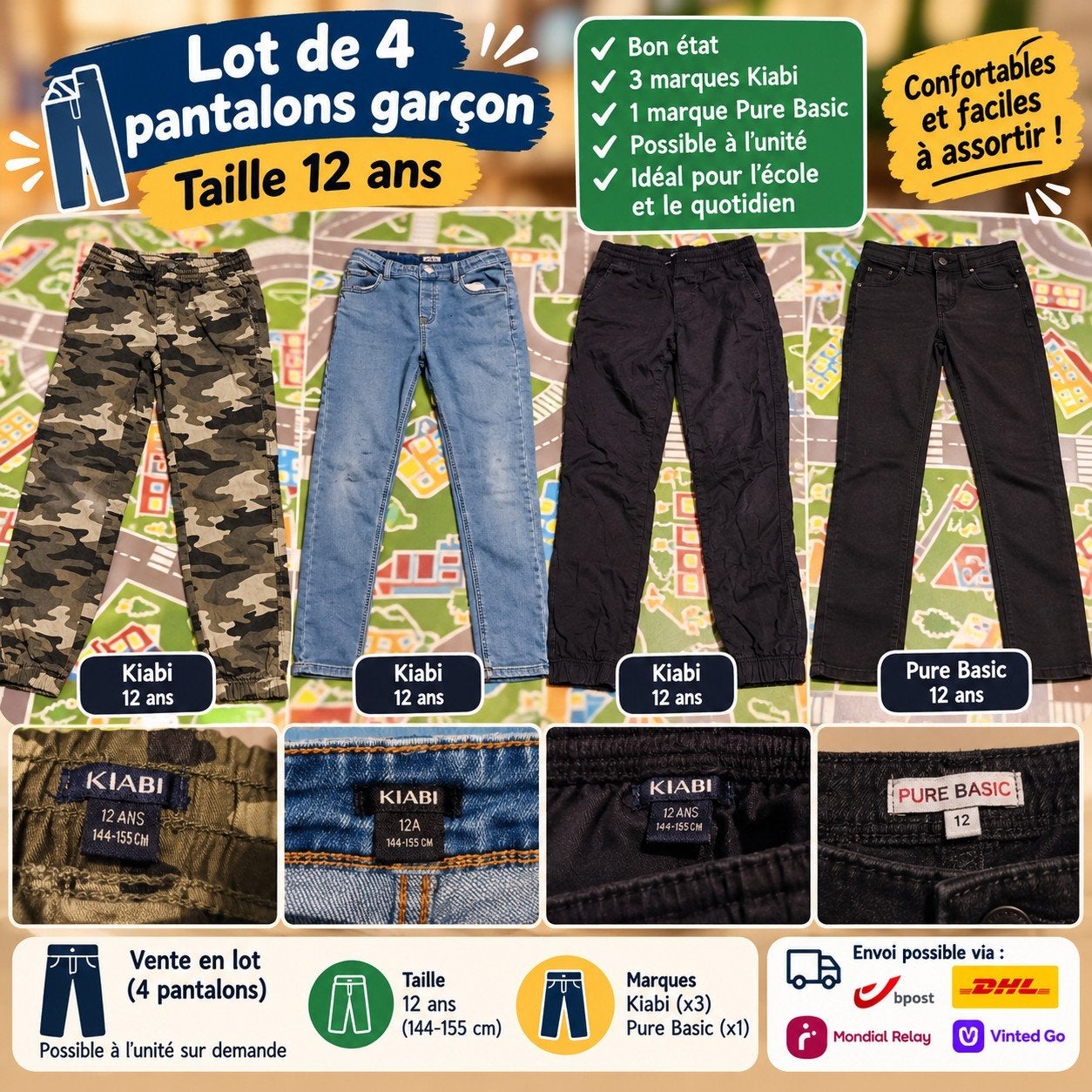 Lot de 4 pantalons garçon 12 ans – Kiabi, Enlèvement ou Envoi, Garçon, Pantalon