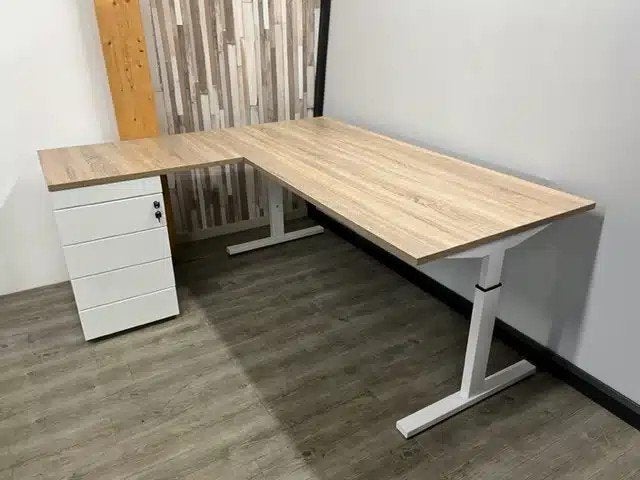T- line Hoekbureau + standcontainer dossierlade, Huis en Inrichting, Bureaus, Hoekbureau, Wit, Opbergruimte, Ophalen