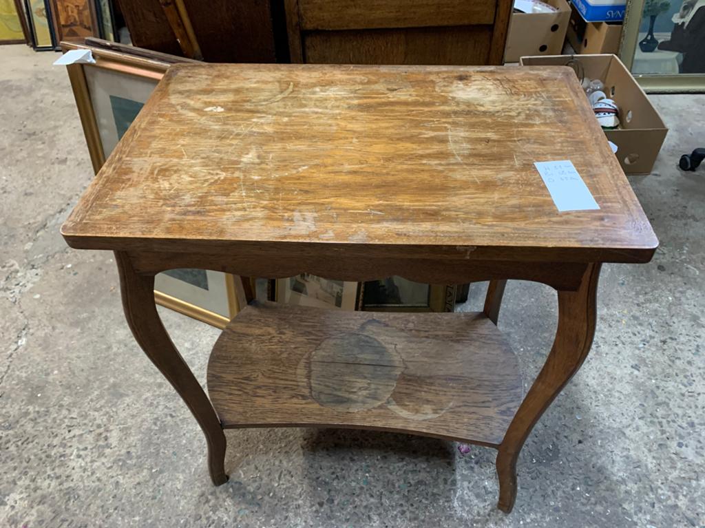 Retro vintage bijzet tafeltje 81x68x45 volledig eik, Antiek en Kunst, Ophalen