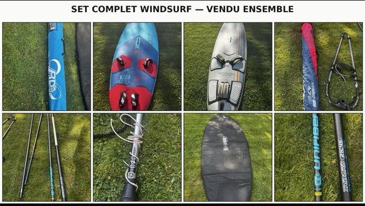 Windsurf set/planche a voile, Sports nautiques & Bateaux, Planche à voile, Utilisé, Ensemble complet, Tabou, 250 à 300 cm, Avec sac de transport