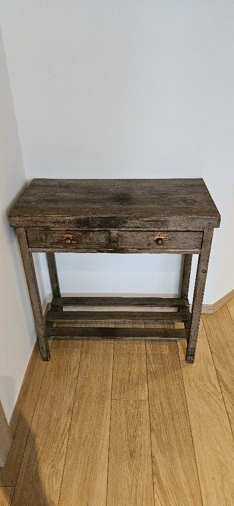 Petite console drapier en bois vieilli – 2 tiroirs, Maison & Meubles, 55 à 75 cm, Enlèvement, Utilisé, Rectangulaire