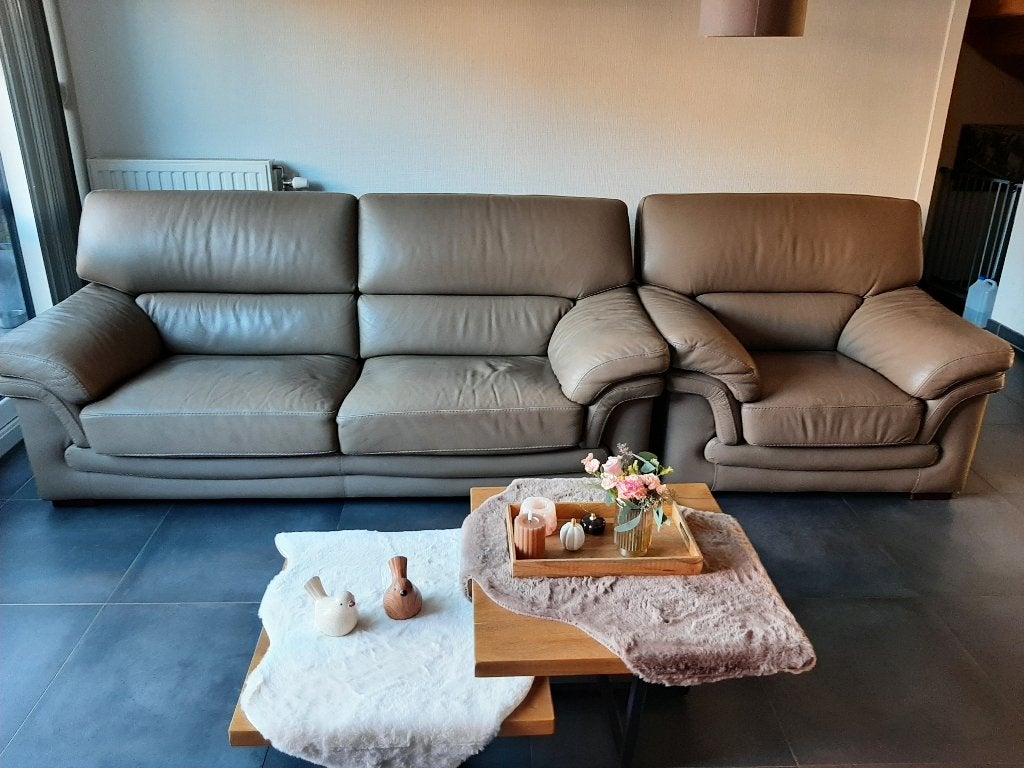 SALON EN CUIR EN EXCELLENT ÉTAT., Enlèvement, Utilisé, Cuir