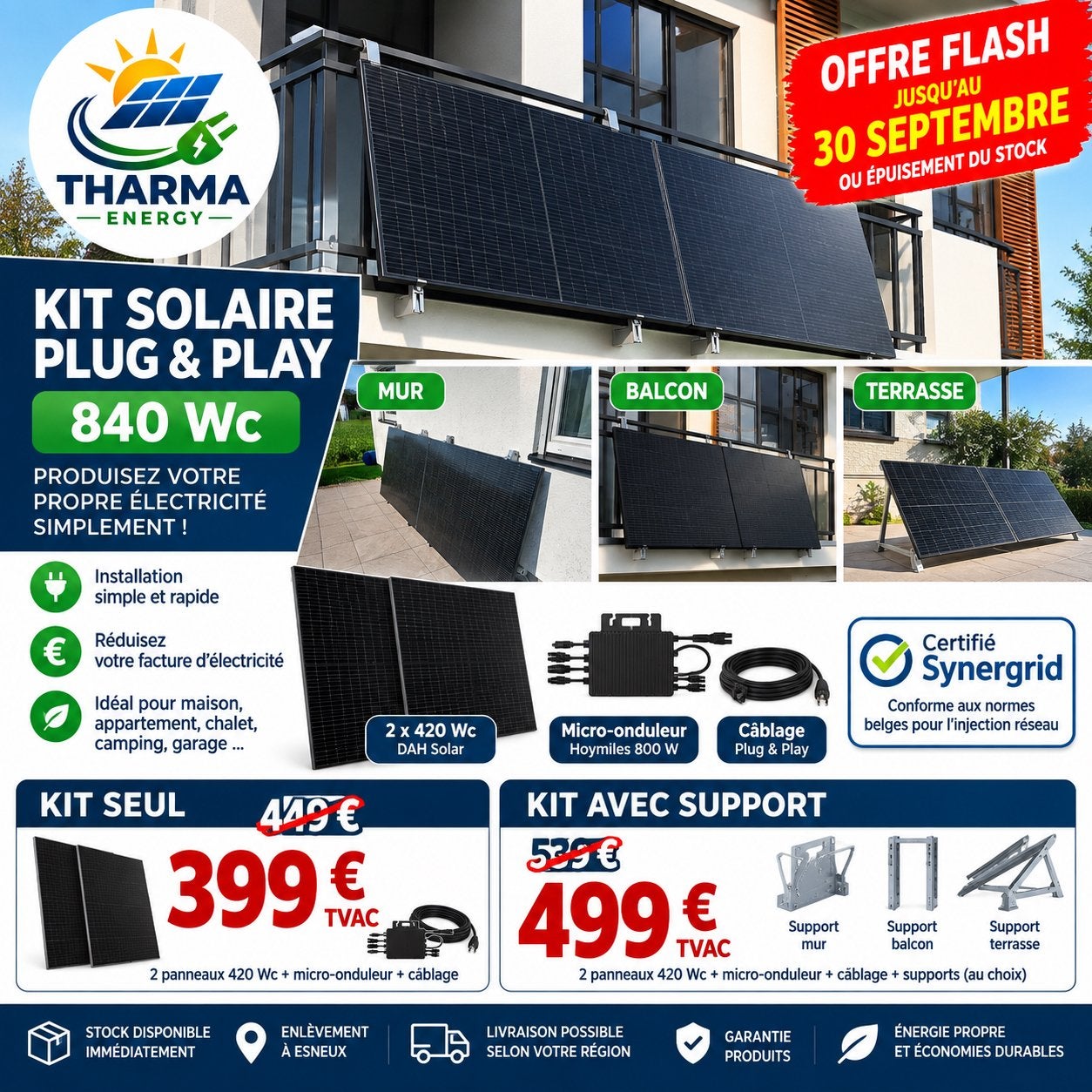 Kit photovoltaïque 840W plug and play Neuf, Enlèvement ou Envoi, Neuf