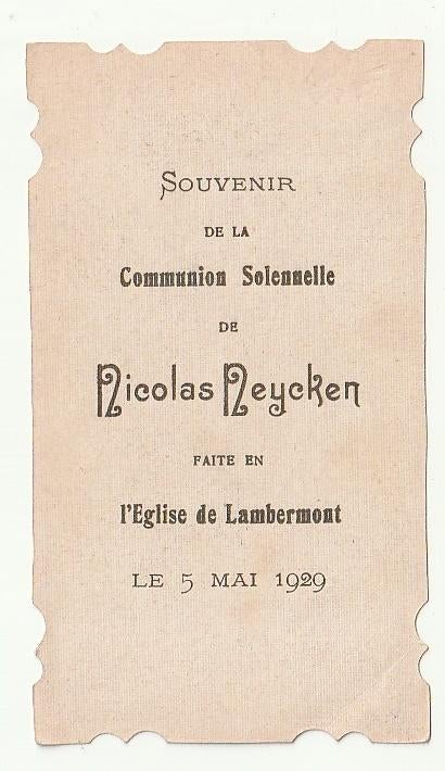 Communion N.  NEYCKEN Lambermont 1929 N.D. perpétuel Secours, Envoi, Image pieuse