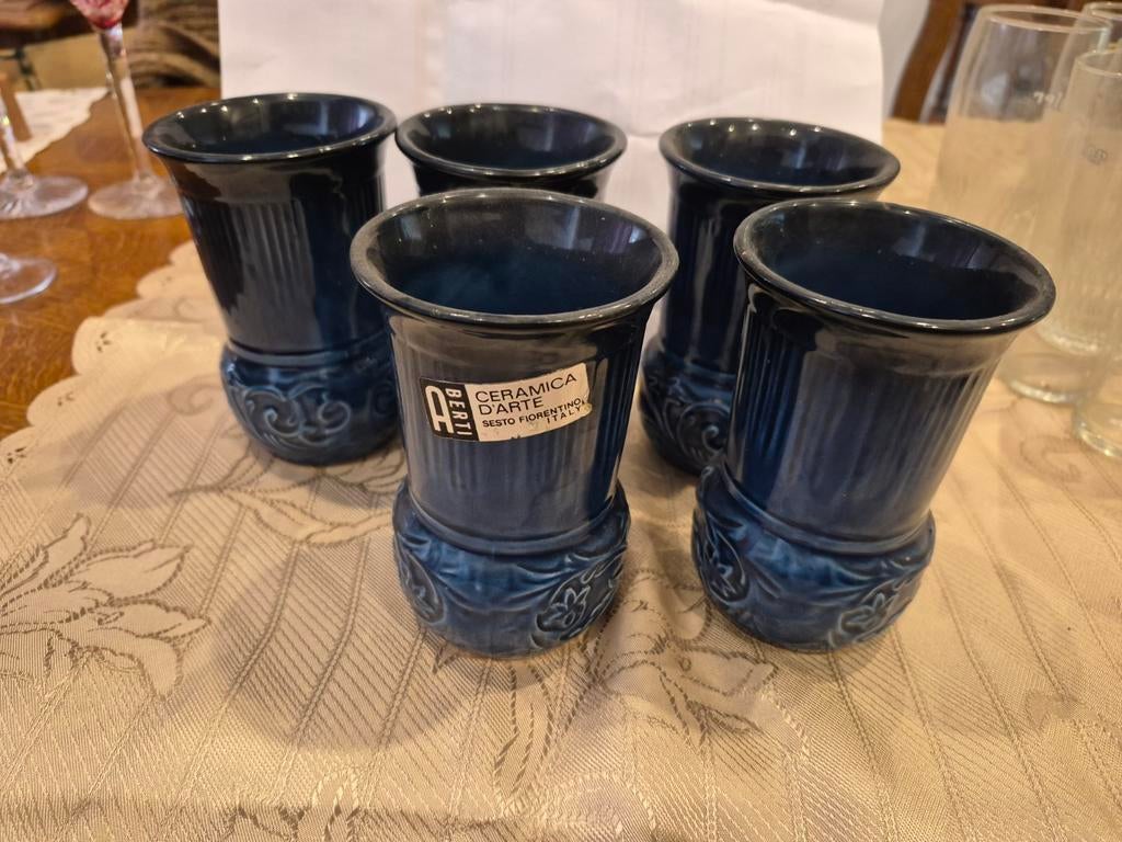 Set van 5 keramische kunstbekers - Blauw