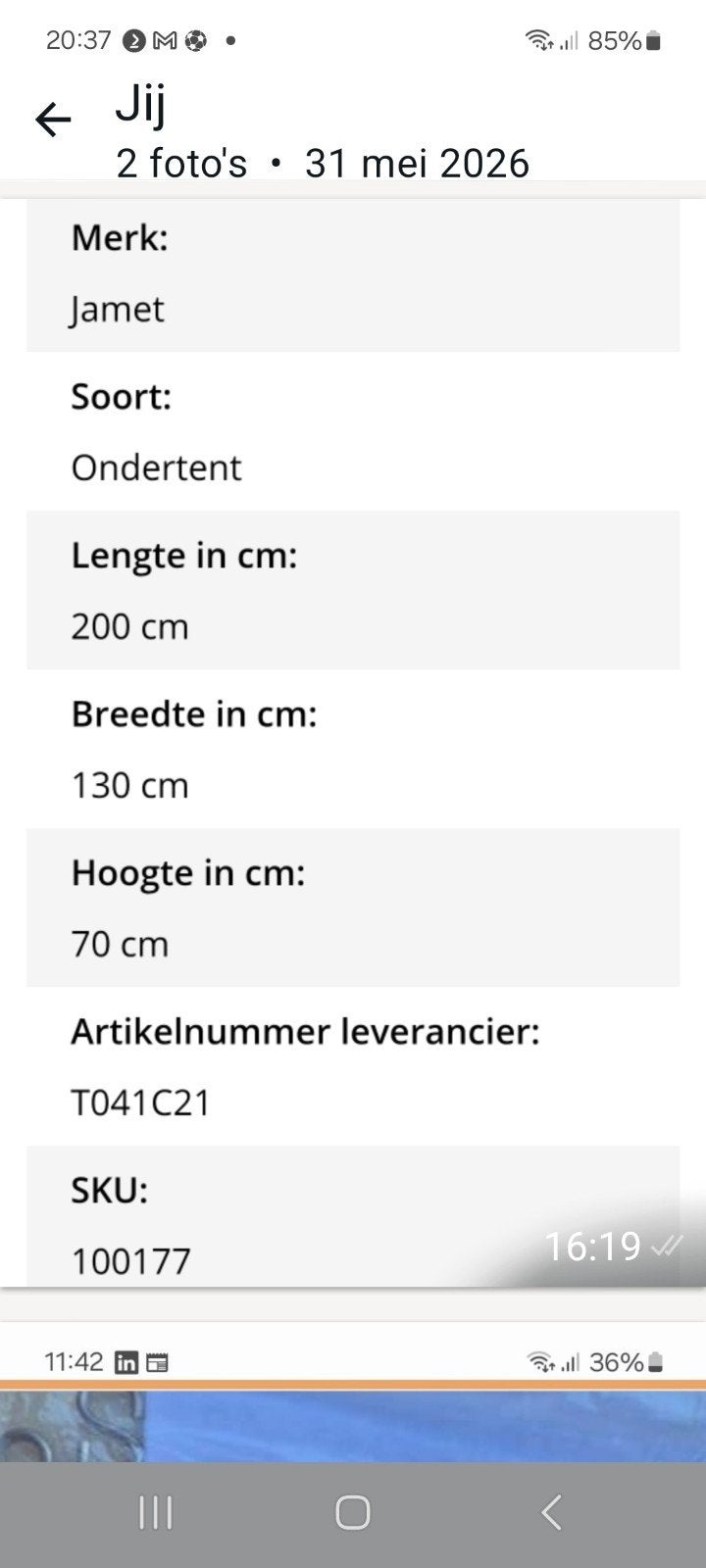 Jamet ondertent  nieuw, Ophalen
