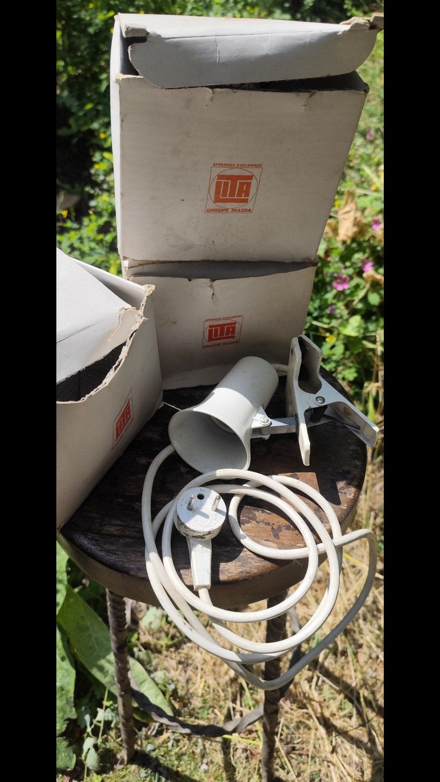 3 oude retro klemspotjes, Ophalen, Zo goed als nieuw, Metaal, Industriel vintage retro