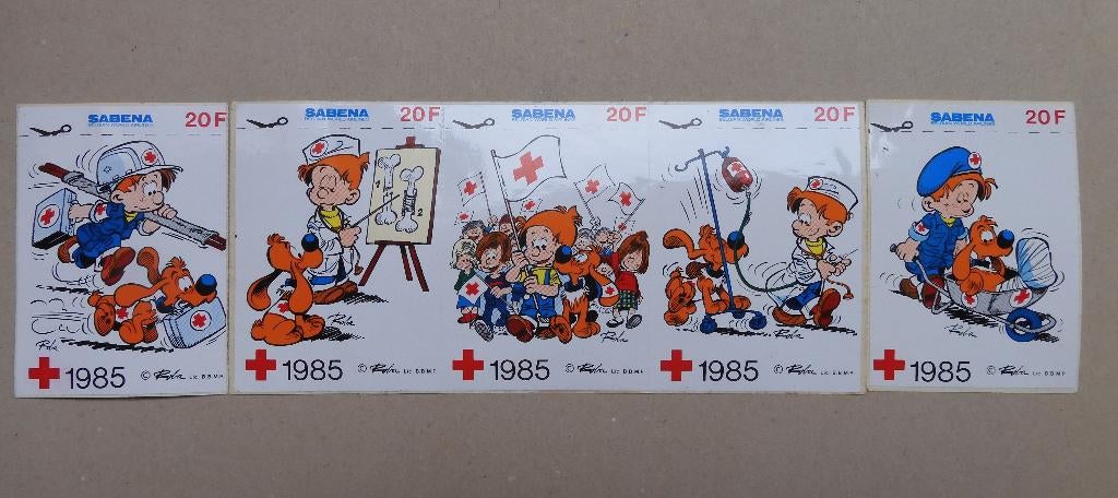 5 stickers - Bollie en Billie - Rode Kruis 1985, Verzamelen, Ophalen of Verzenden, Zo goed als nieuw, Strip of Tekenfilm