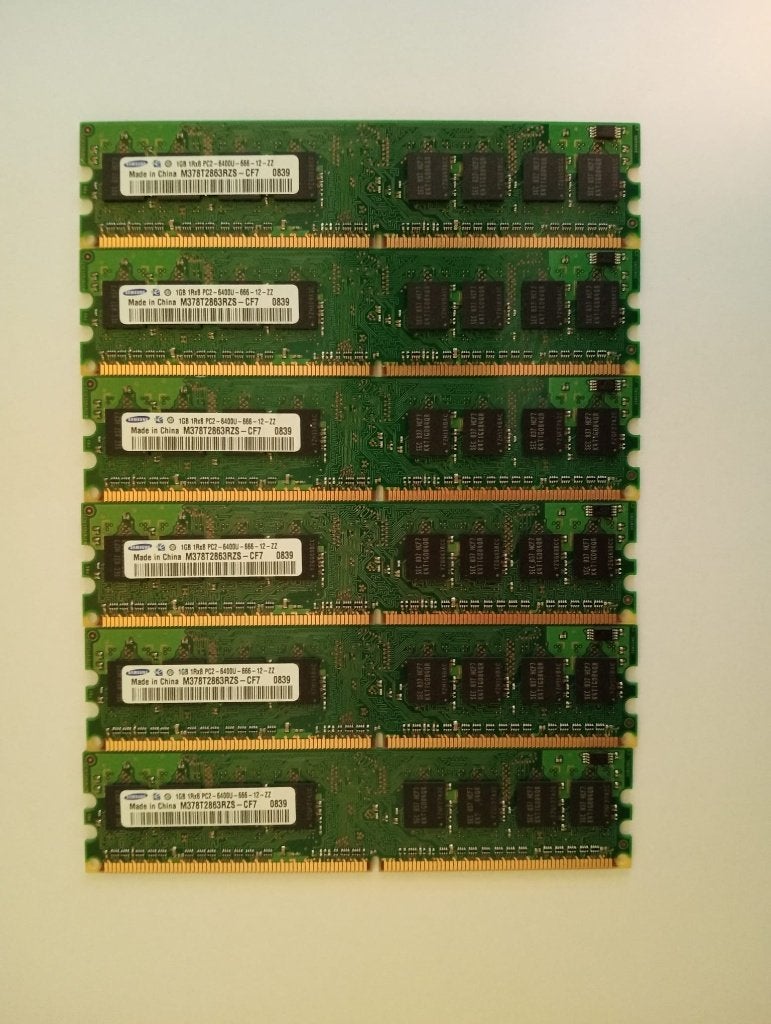 Lot de 6 barrettes RAM DDR2 1 Go Samsung M378T2863RZS-CF7, Enlèvement ou Envoi, Reconditionné, Desktop, DDR2