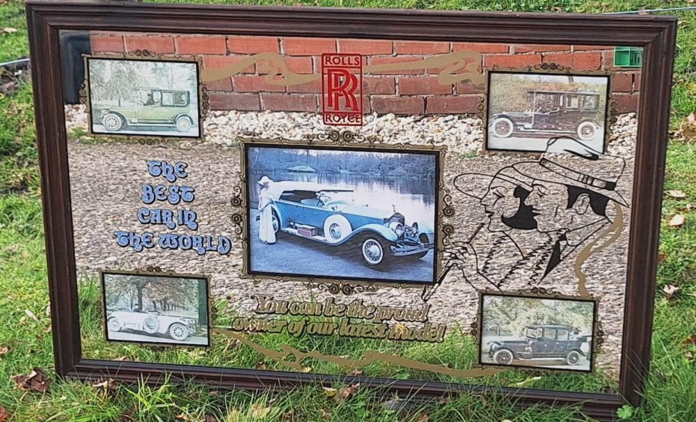 Grote Rolls Royce Spiegel, vintage decoratie in je mancave😎, Verzamelen, Ophalen, Gebruikt, Reclamebord