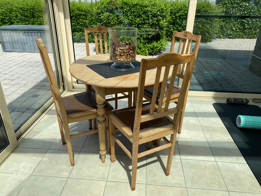 antieke eetkamer set, Ophalen, Gebruikt, Antieke uitstraling, 4 tot 6 stoelen