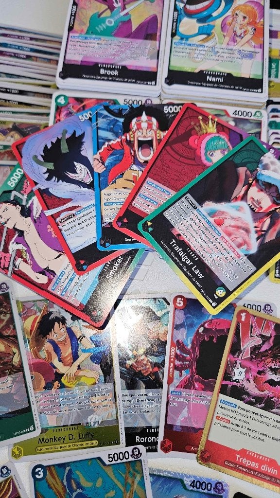 Lot entier de + ou - 500 cartes One Piece Rare, SR, Co, Unco, Envoi, Neuf, Plusieurs cartes, Foil