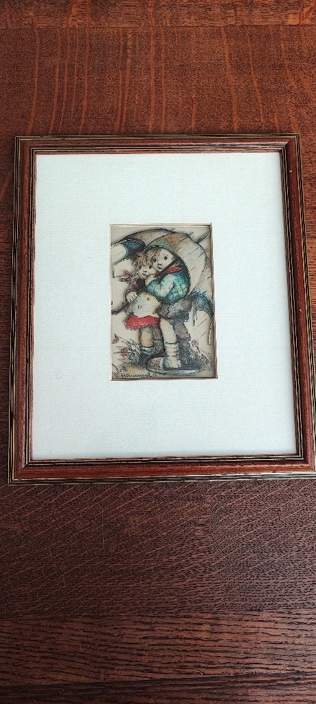 Kader met 3D tekening Hummel Goebel Kindjes onder paraplu, Antiek en Kunst, Ophalen of Verzenden