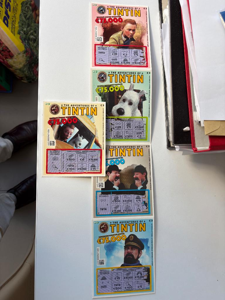 Kuifje krasloten loterij, Verzamelen, Ophalen of Verzenden, Kuifje, Gebruikt, Plaatje, Poster of Sticker
