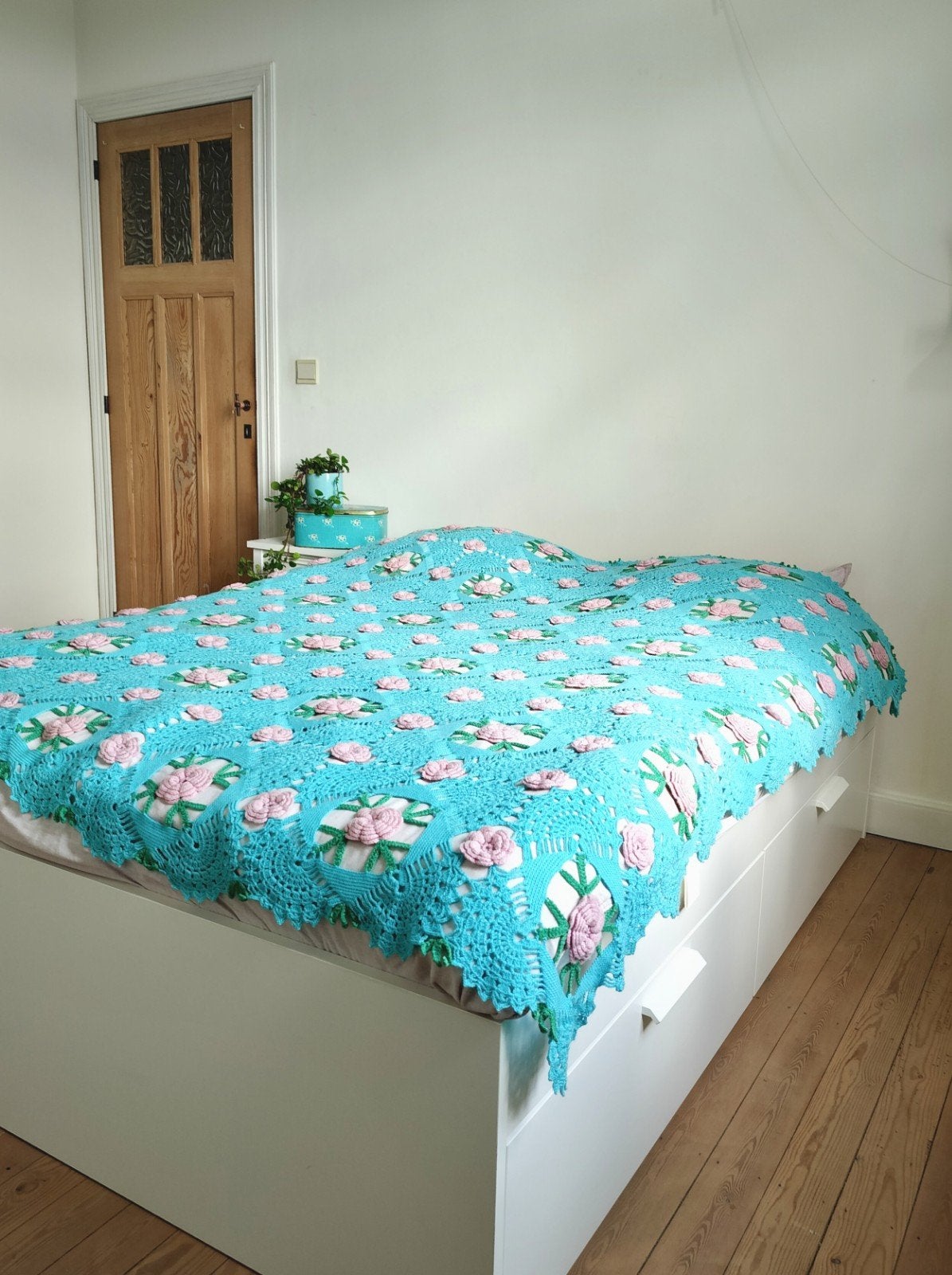 Vintage gehaakte bedsprei, Ophalen of Verzenden, Eenpersoons, Blauw