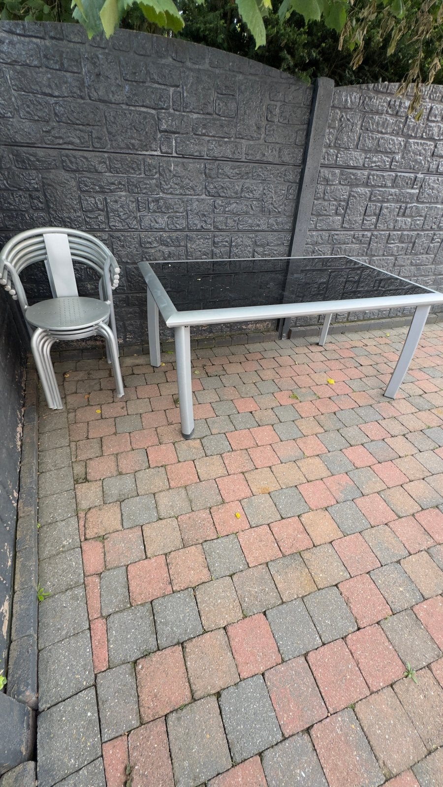 Tuintafel met 5 stoelen – 160 x 94 cm – €50, Jardin & Terrasse, Tables de jardin, Utilisé, Enlèvement
