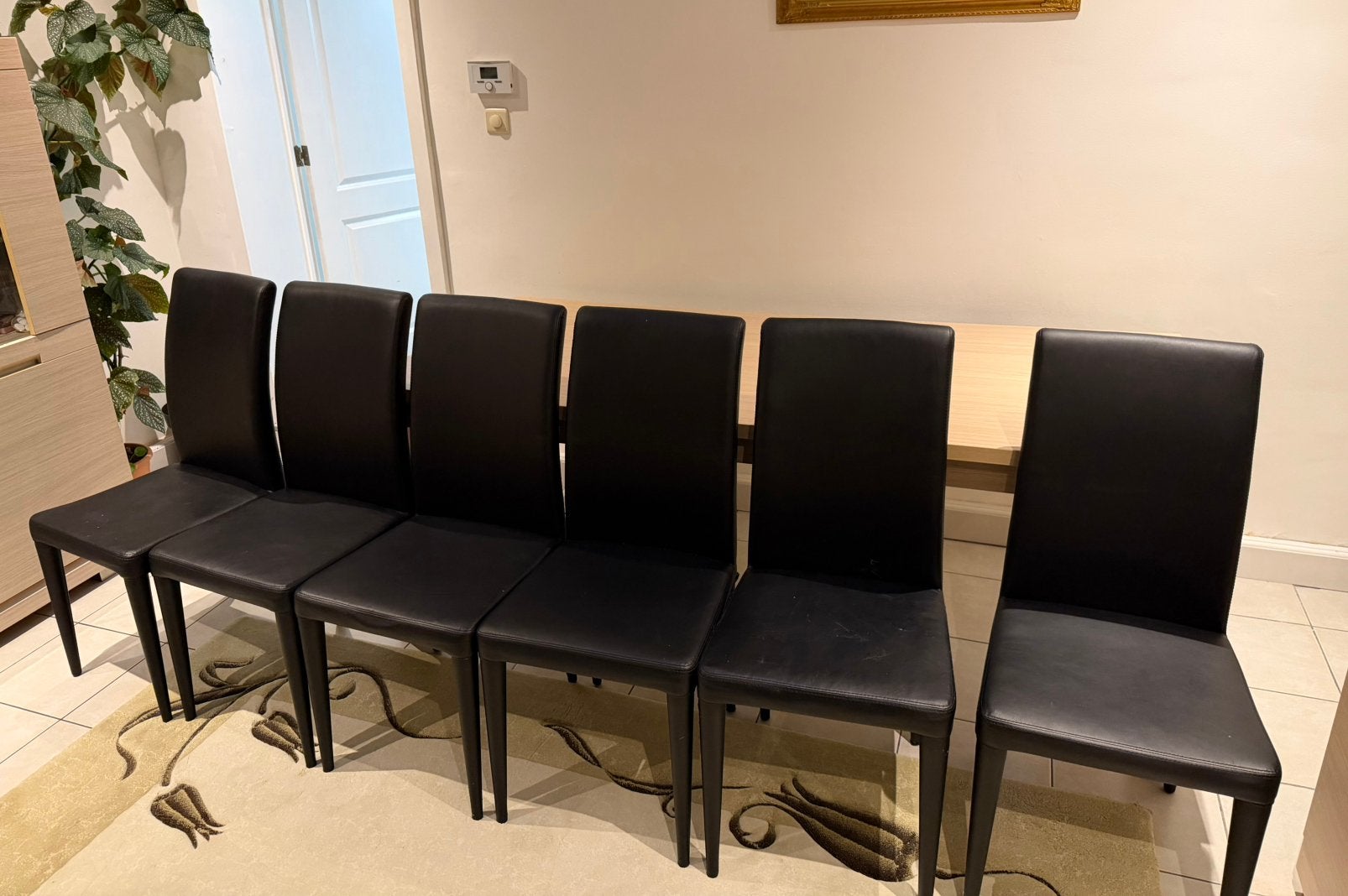Leren eetkamerstoel 6 stuks, Huis en Inrichting, Stoelen, Ophalen, Gebruikt, Zwart, Leer