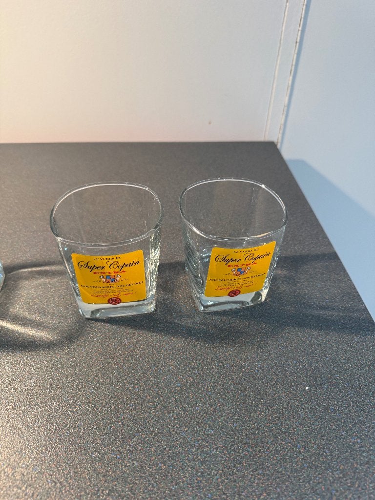 Set van 2 vintage whiskyglazen – Super Copain Extra, Ophalen, Zo goed als nieuw, Borrel- of Shotglas