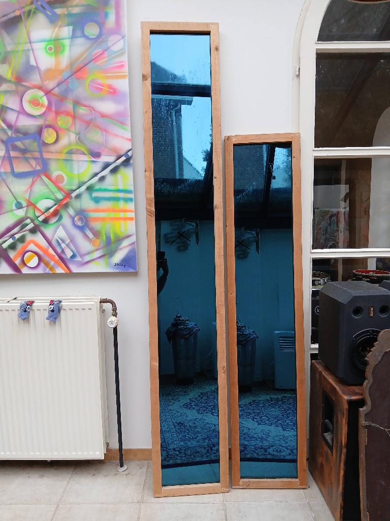 Grote blauwachtig getinte spiegels, Huis en Inrichting, Woonaccessoires | Spiegels, Gebruikt, Minder dan 50 cm, 200 cm of meer