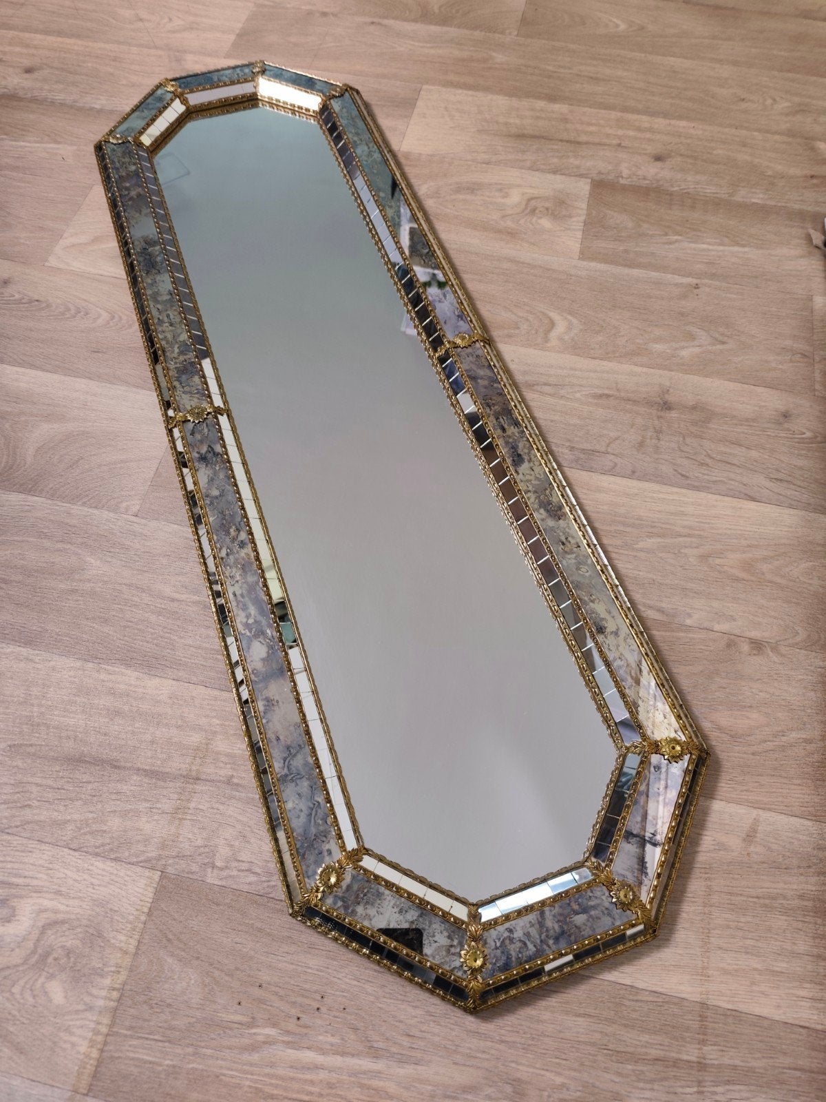 Vintage spiegel 130cm x 40cm  jaren 70 80, Antiek en Kunst, Ophalen, Minder dan 50 cm, 100 tot 150 cm