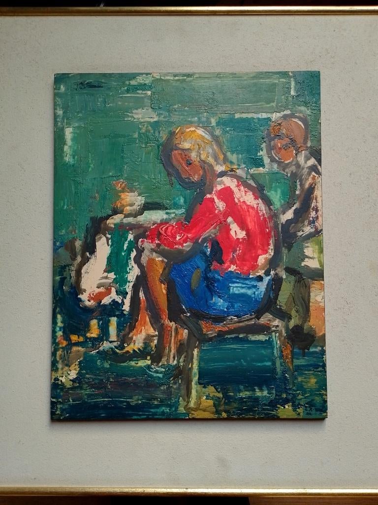 Karel Jan v d Heuvel 1913 - 1991    Interieur met meisjes, Verzenden